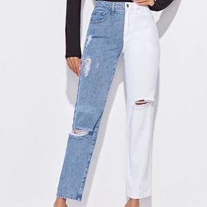 Two Tone Ripped Straight Jeans